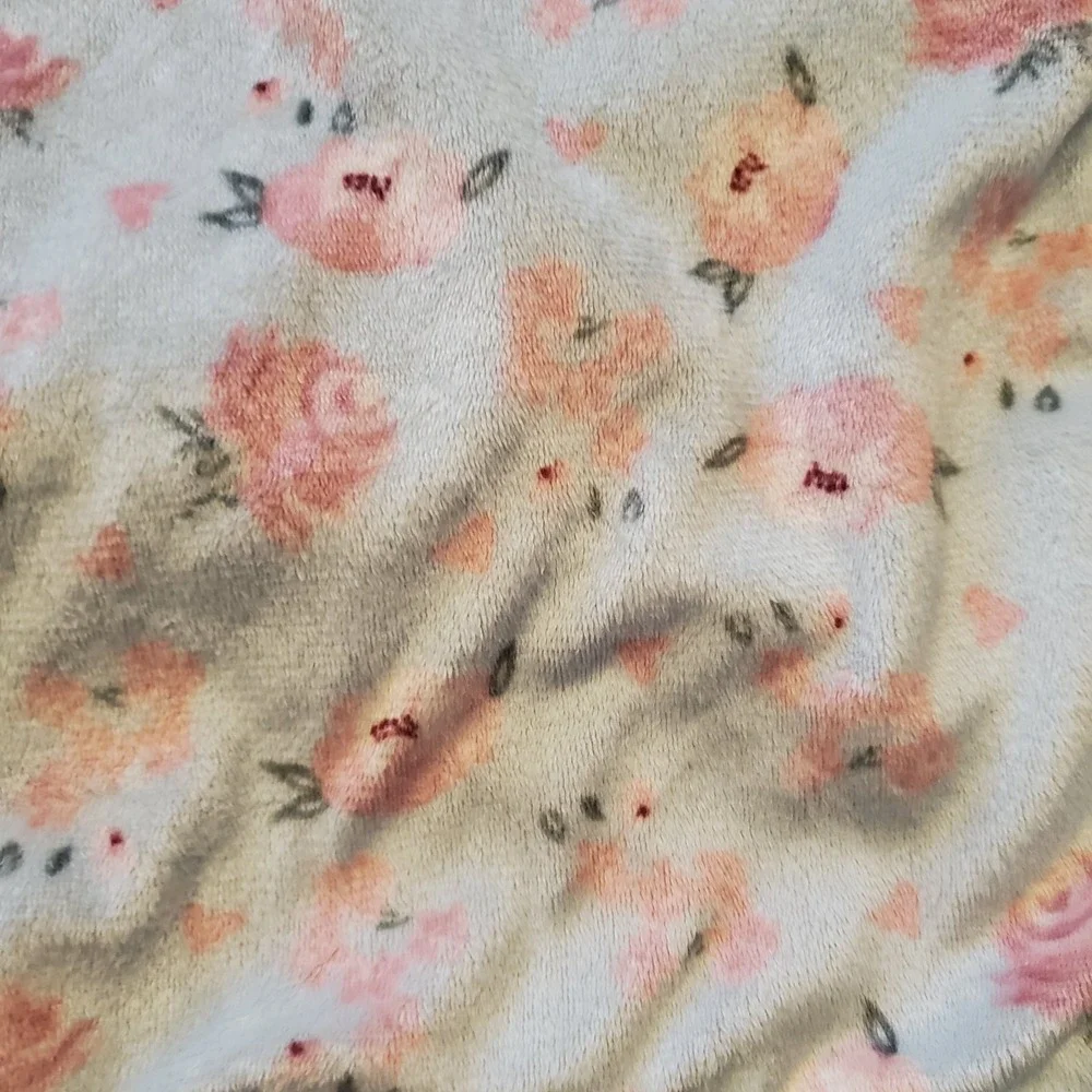 Le Bebe‎ Favorite Baby Blanket Blue Spring Pink Flowers Lovey Plush Sherpa